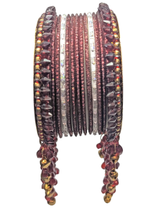 Maroon Bangles with Beaded Tassels and Gold Bells (T017)