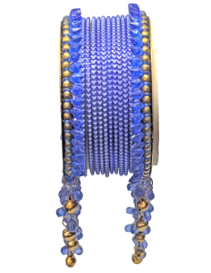 Blue Bangles with Beaded Tassels and Gold Bells (T022)