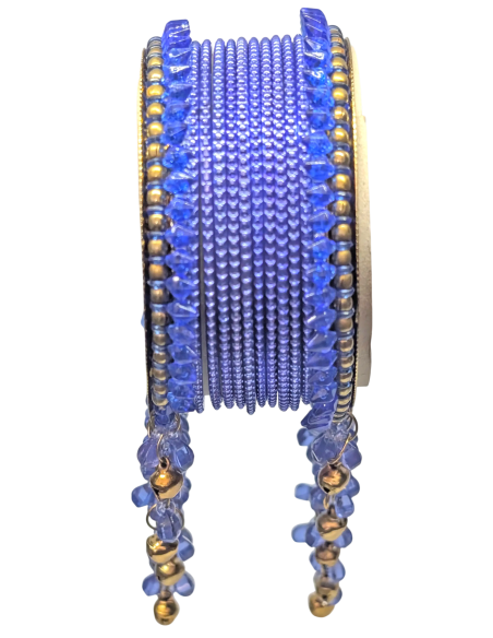 Blue Bangles with Beaded Tassels and Gold Bells (T022)