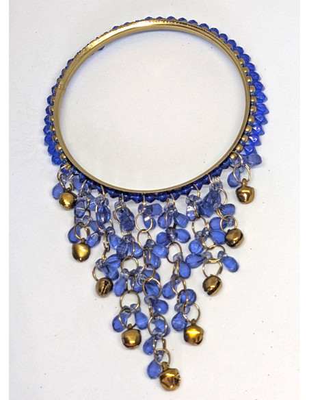 Blue Bangles with Beaded Tassels and Gold Bells (T022)