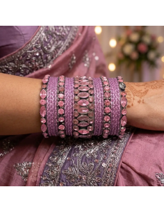Parure de 21 Bracelets Indiens en Métal Rose Sertis de Strass (T024)