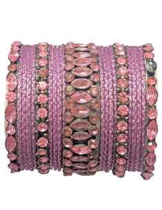 Parure de 21 Bracelets Indiens en Métal Rose Sertis de Strass (T024) 2