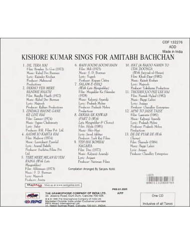 Kishore Kumar Sings For Amitabh Bachchan CD (1995) (Bollywood)