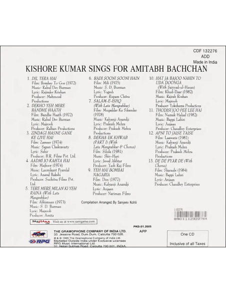Kishore Kumar Sings For Amitabh Bachchan CD (1995) (Bollywood)