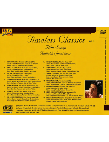 Timeless Classics Vol. 1 CD (2004) (Bollywood)