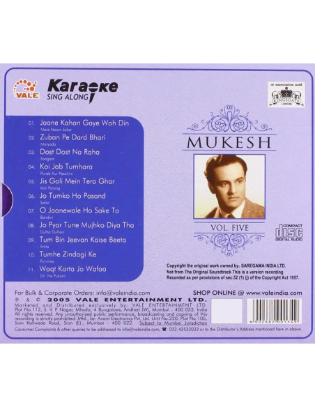 Karaoke Sing Along - Mukesh Vol. 5 (CD) (2005) (Bollywood)