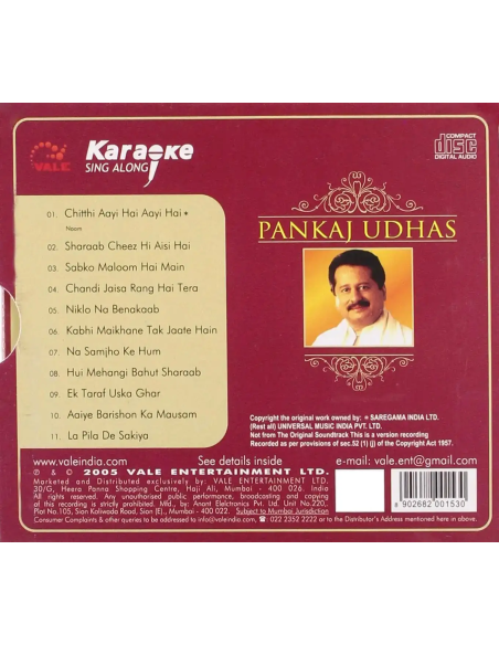Karaoke Sing Along - Pankaj Udhas (CD) (2005) (Bollywood)