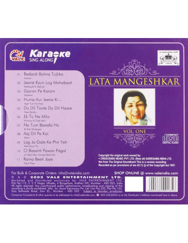 Karaoke Sing Along - Lata Mangeshkar Vol. 1 (CD) (2005) (Bollywood)