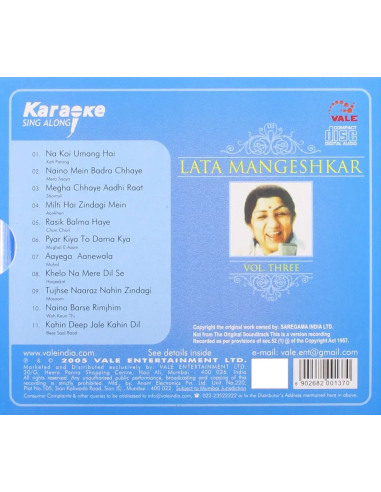 Karaoke Sing Along - Lata Mangeshkar Vol. 3 (CD) (2005) (Bollywood)