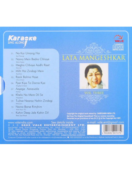 Karaoke Sing Along - Lata Mangeshkar Vol. 3 (CD) (2005) (Bollywood)