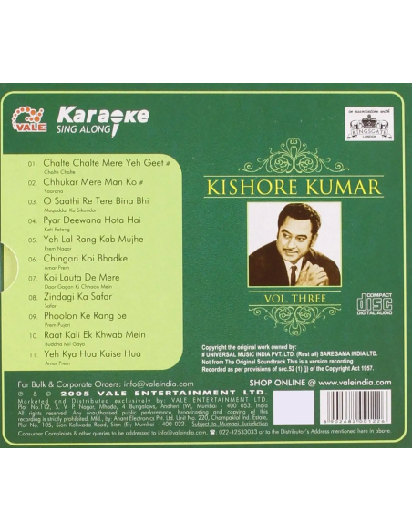 Karaoke Sing Along - Kishore Kumar Vol. 3 (CD) (2005) (Bollywood)