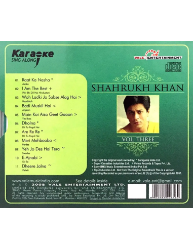 Karaoke Sing Along - Shahrukh Khan Vol. 3 (CD) (2008) (Bollywood)