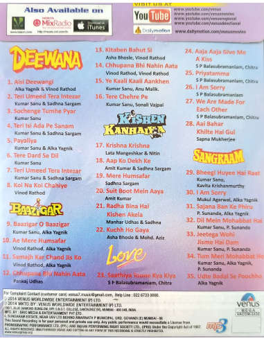 Golden Collection: Deewana - Baazigar - Love - Kishen Kanhaiya - Sangram (CD) (MP3) (2014)