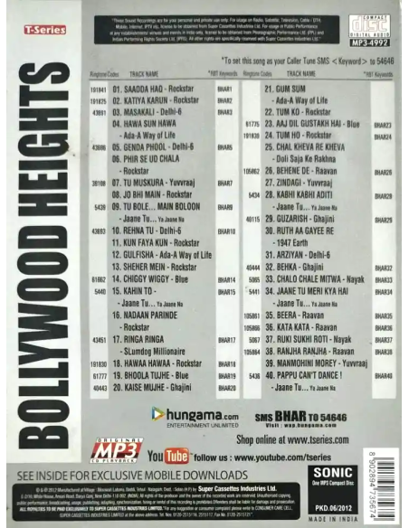 Bollywood Heights - A.R. Rahman (CD) (MP3) (Bollywood) (T-Series)