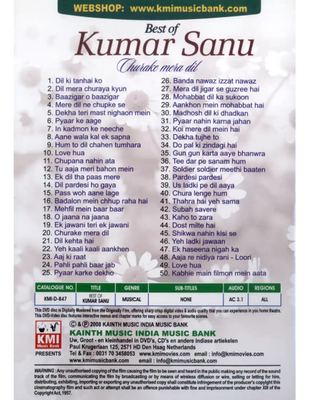 Best of Kumar Sanu DVD (Bollywood) (KMI)