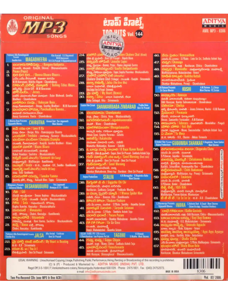 Aditya Top Hits Vol. 144 (CD) (MP3) (2009) (Telugu) (Aditya Music)