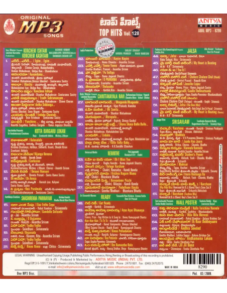 Aditya Top Hits Vol. 128 (CD) (MP3) (2009) (Telugu) (Aditya Music)