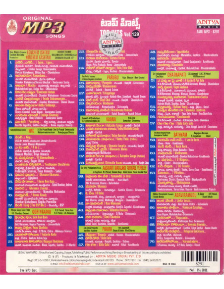 Aditya Top Hits Vol. 129 (CD) (MP3) (2009) (Telugu) (Aditya Music)