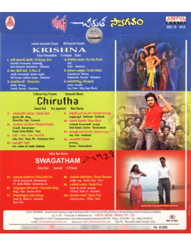 Krishna / Chirutha / Swagatam (CD) (2008) (Telugu) (Aditya Music)